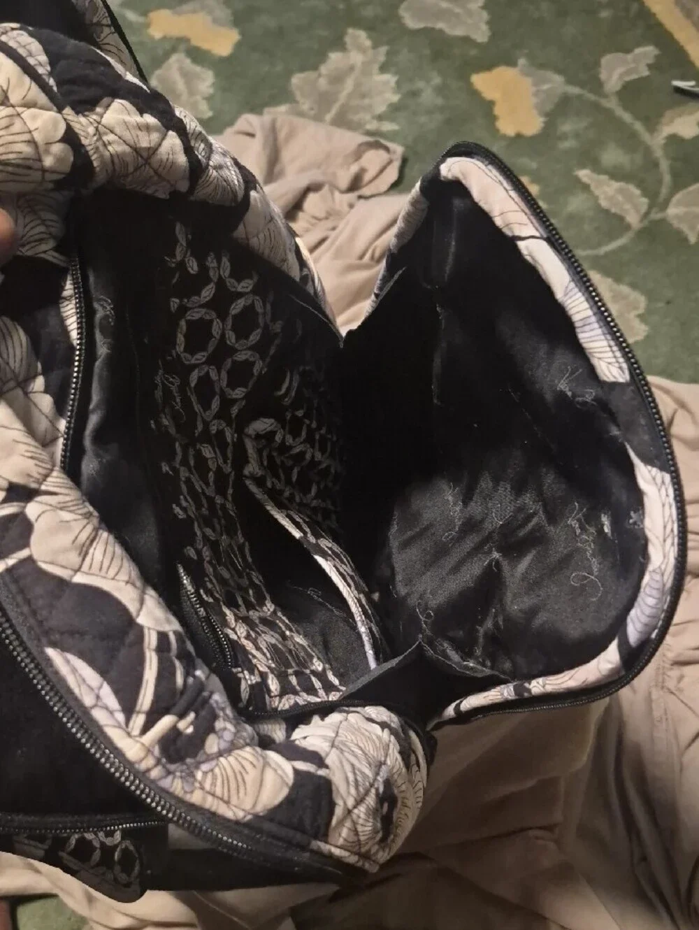 Vera Bradley Black and Cream Quilted Floral Backpack